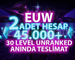 2 ADET EUW 45K-100K GARANTİLİ 30 LEVEL UNRANKED