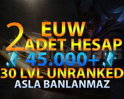 2 ADET EUW 45K-100K GARANTİLİ 30 LEVEL UNRANKED