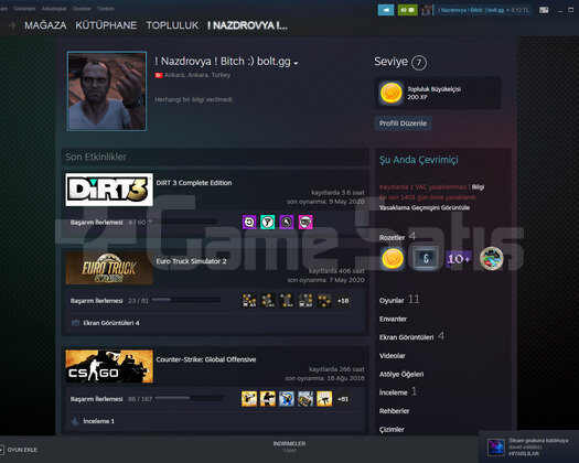 VAC Banlı Bol Oyunlu Steam Hesabı