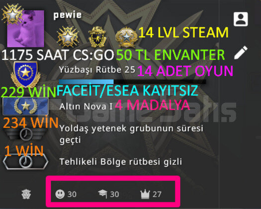 1175 SAAT l 4 MADALYA l 14 LVL STEAM l FACEİT