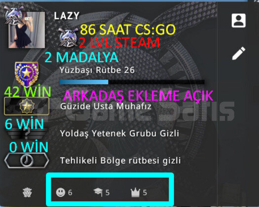 86 SAAT l 2 MADALYA l YÜKSEK RANK l ARK EKLE