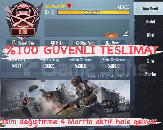 10 SV PUBG KLAN - 4 Martta İsim Değiştirilebilir