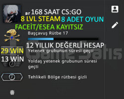 168 SAAT l 9 LVL STEAM l FACEİT/ESEA KAYITSIZ
