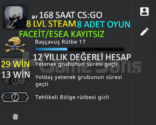 168 SAAT l 9 LVL STEAM l FACEİT/ESEA KAYITSIZ
