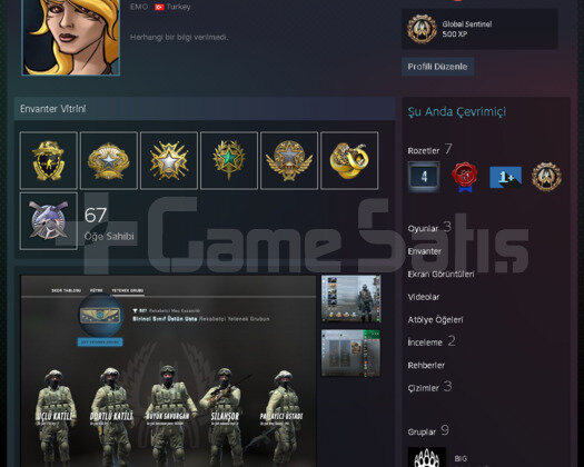 9 Madalya MG2 60 TL Envanter+1.5K CSGO+TR Hesabı