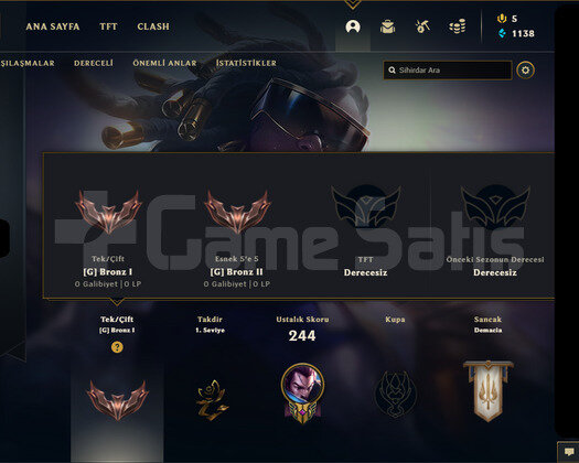 TR Bronz 1 LOL Hesabı 81 Şampiyon 46 Kostüm