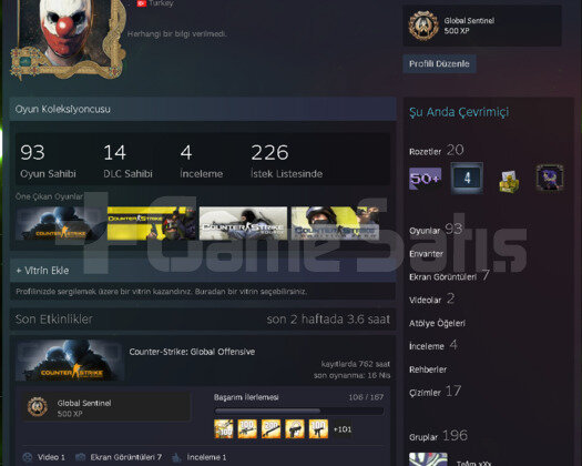 24 lvl Steam+1.5K Oyun+2 Madalya+TR Hesabı+Faceit