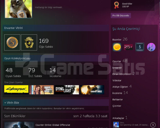 32 lvl Steam+Cyberpunk,Forza 4,GTA5 1.1K Oyun+TR