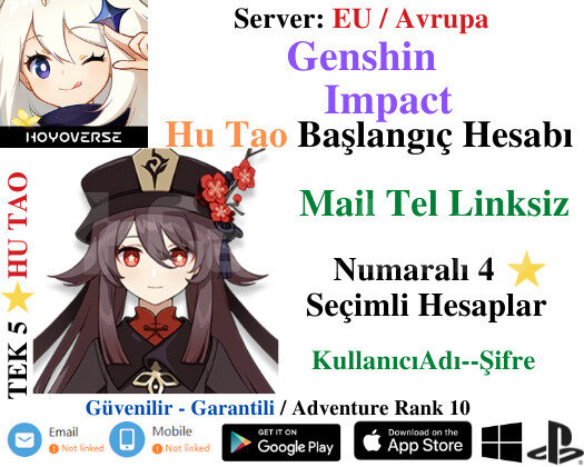 EU | AR 10 Hu Tao - 50+ Pity Başlangıç Hesapları