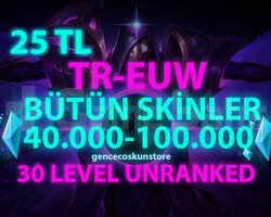 TR-EUW SKİN SEÇİMLİ 40-100K GARANTİLİ 30 LVL FRESH