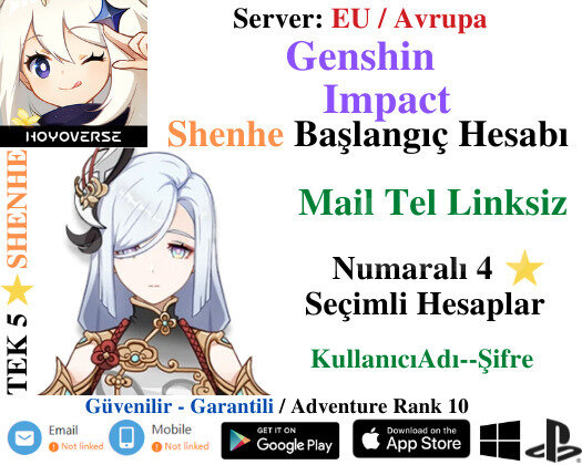 EU | AR 10 Shenhe - Temiz Başlangıç Hesapları