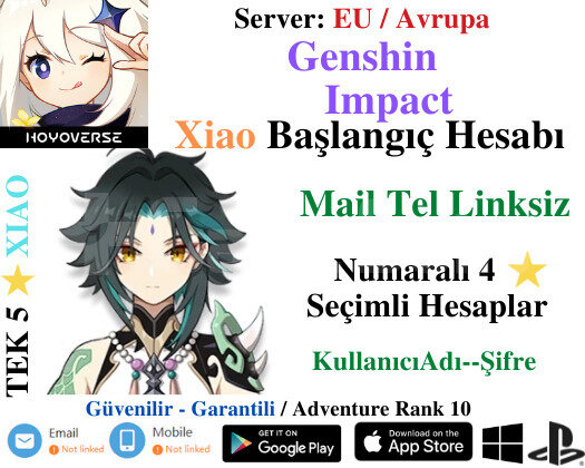 EU | AR 10 Xiao - 40+ Pity Başlangıç Hesapları