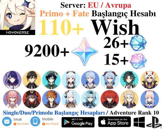 EU|AR10 110+ Wish - 9200 Primo 26+15 Fate
