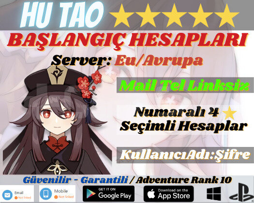 EU | AR 10 Hu Tao - 50+ Pity Başlangıç Hesapları