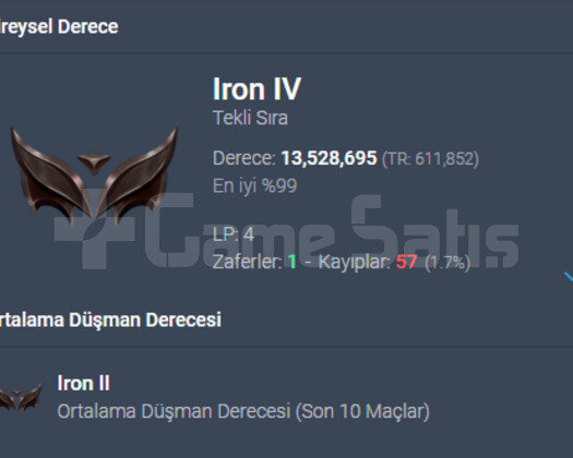 Demir 4 4LP Hesap 1Win 57Lose