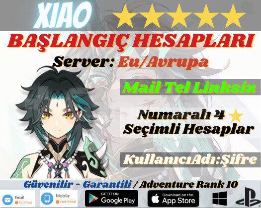 EU | AR 10 Xiao - 50+ Pity Başlangıç Hesapları