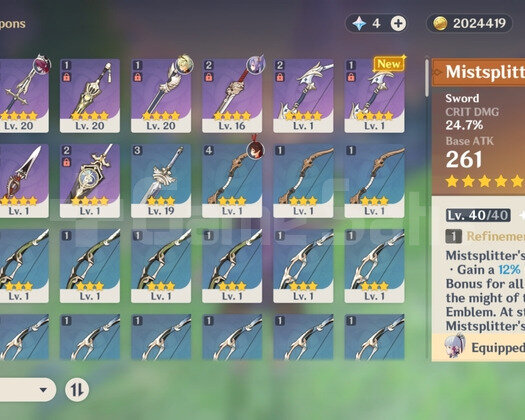 AR 25 Ayaka + Keqing + Mistsplitter + Welkin