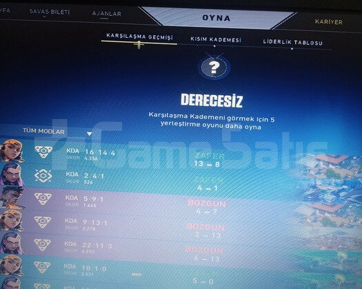 Ranked açık hesap derecesiz