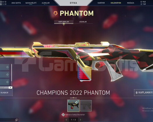 VALORANT  CHAMPIONS PHANTOM İÇİNDE 965 VP BULUNUR