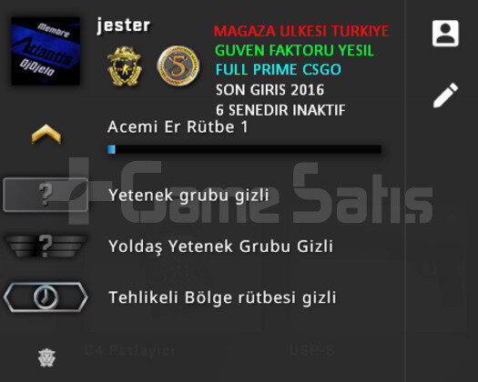 2 MADALYALI CSGO PRIME HESAP MAGAZA ULKESI TURKIYE