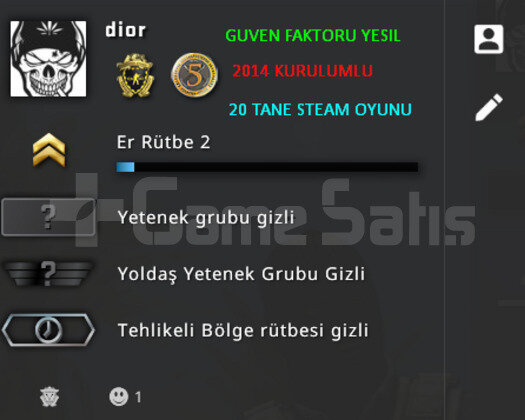 2 MADALYALI 20 OYUNLU CSGO PRIME HESAP