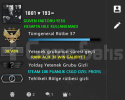 37 LEVEL RANK ACIK YESIL GUVEN FAKTORU CSGO PRIME