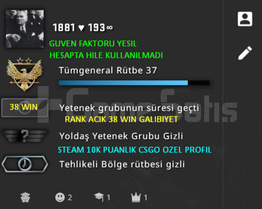 37 LEVEL RANK ACIK YESIL GUVEN FAKTORU CSGO PRIME