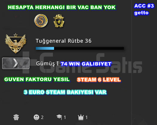 2 MADALYALI SILVER 74 WIN CSGO PRIME HESAP