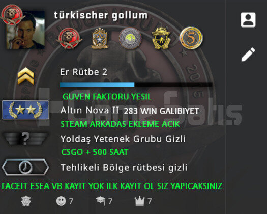 5 MADALYALI MAGAZA ULKESI TURKIYE CSGO PRIME HESAP