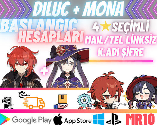 EU | MR10 Diluc + Mona - Başlangıç Hesapları