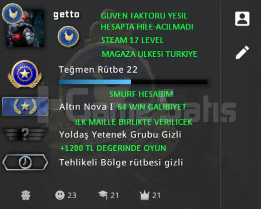 İLK MAİLLİ CSGO PRİME +1800 TL OYUNLU HESAP