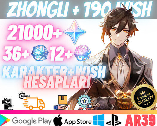 EU|AR39 Zhongli + 190 Wish - 21000 Primo 36+12Fate