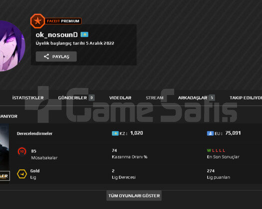 Faceit Premium+Faceit 10 LVL+ 2221 Elo TR Hesabı