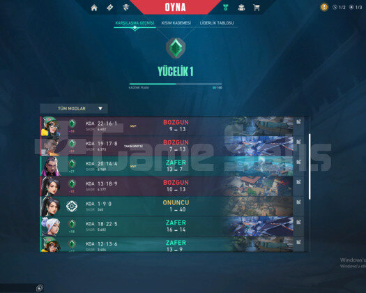 YÜCELİK 1 YÜKSEK MMR SKİNSİZ TEMİZ HESAP
