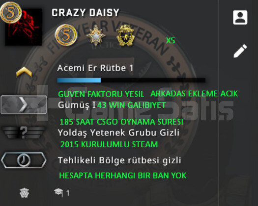 CSGO PRIME | 3 MADALYALI | GUVEN FAKTORU YESIL