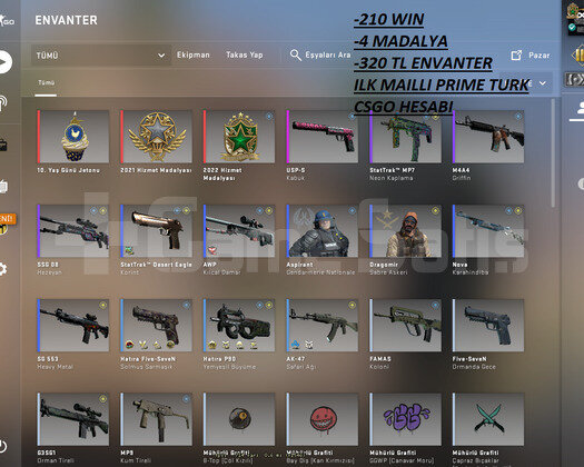 4 MADALYA 320 TL ENVANTER ILK MAIL CSGO TURK HESAP