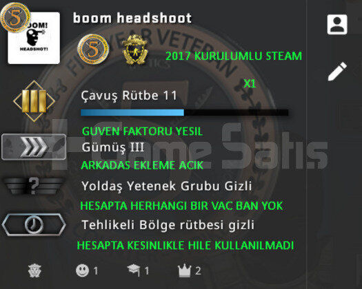 CSGO PRIME | 2 MADALYA | GUVEN FAKTORU YESIL