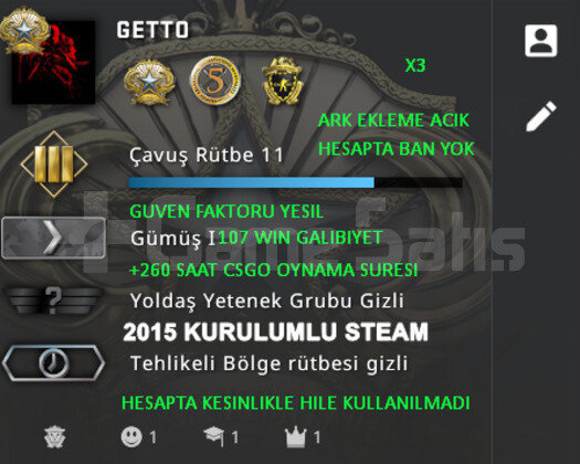 CSGO PRIME | 3 MADALYA | GUVEN FAKTORU YESIL