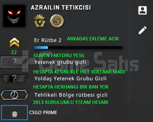 CSGO PRIME | 2 MADALYALI | GUVEN FAKTORU YESIL