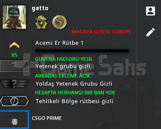 CSGO PRIME | 2 MADALYA | MAGAZA TR YESIL FAKTOR