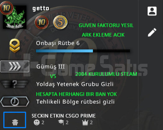 CSGO PRIME | 2 MADALYALI | GUVEN FAKTORU YESIL