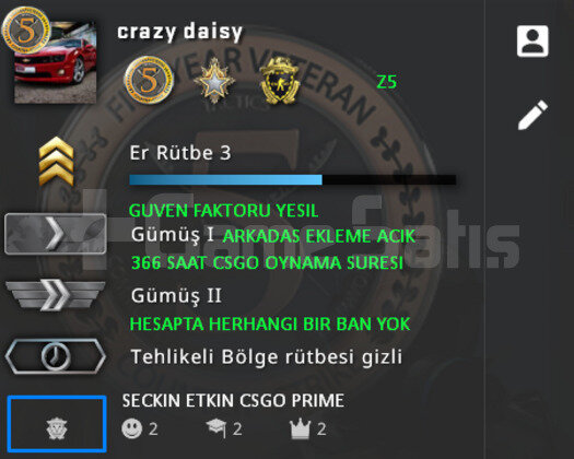 CSGO PRIME | 3 MADALYA | YESIL FAKTOR NOVA 4