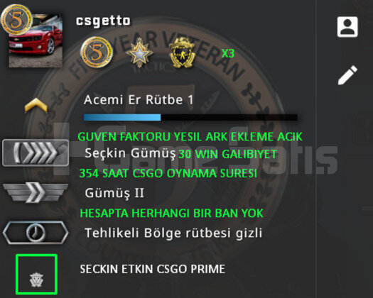 CSGO PRIME | 3 MADALYALI | GUVEN FAKTORU YESIL