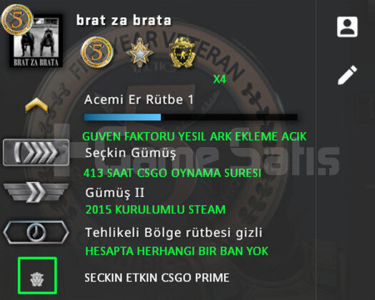 CSGO PRIME | 3 MADALYALI | GUVEN FAKTORU YESIL