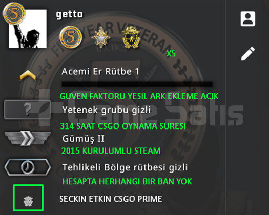 CSGO PRIME | 3 MADALYALI | GUVEN FAKTORU YESIL