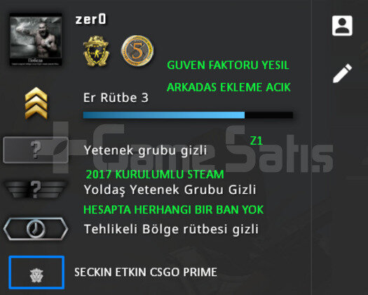 CSGO PRIME | 2 MADALYALI | GUVEN FAKTORU YESIL