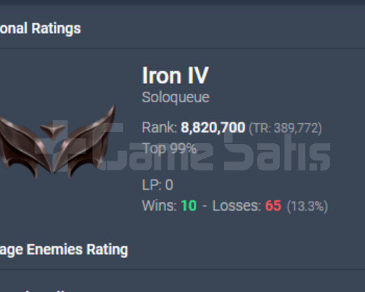10 Win 60 Lose Demir 4 0 LP 25K Mavi Öz