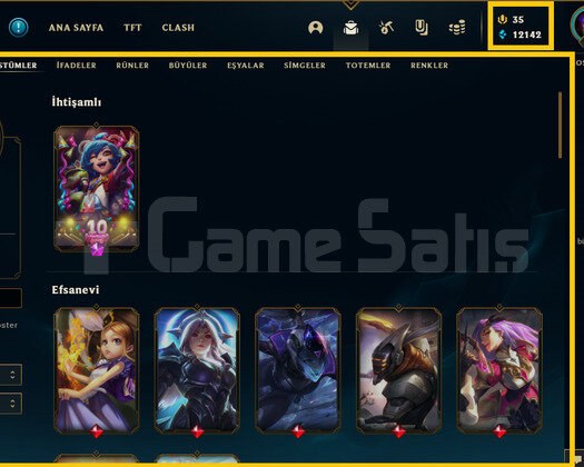 53 Kostüm 95 Şampiyon 160 Level 12K Mavi Öz LOL