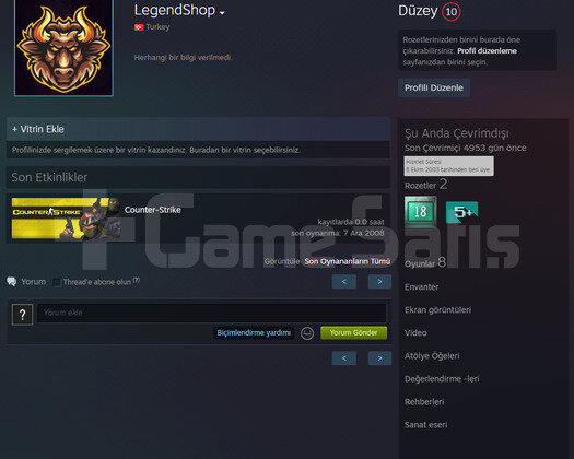 18 YILLIK STEAM 10 LEVEL STEAM 5000+GÜN OFF