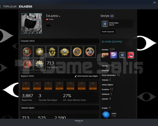10 YILLIK 69 LEVEL STEAM 1161 WİN BOL MADALYALI